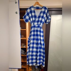 Mara Hoffman Oversized Blue Gingham Wrap Dress With Attatched Tie Size S
